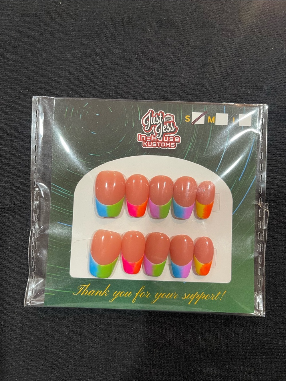 Coral Rainbow French handmade Press-On Nails
